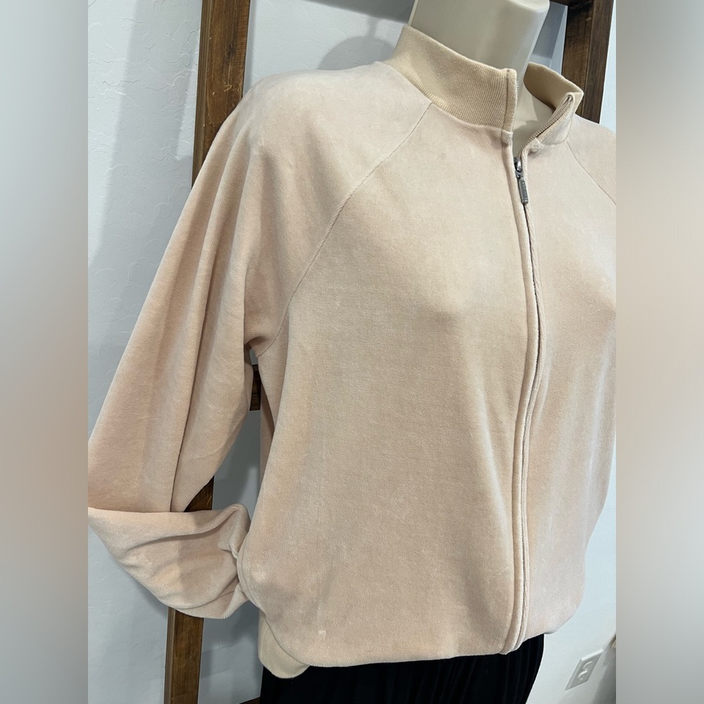 GUESS velour track Jacket, front zipper, tan beige size Large